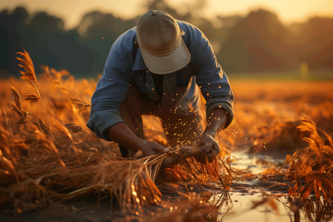 farmer in sunrise