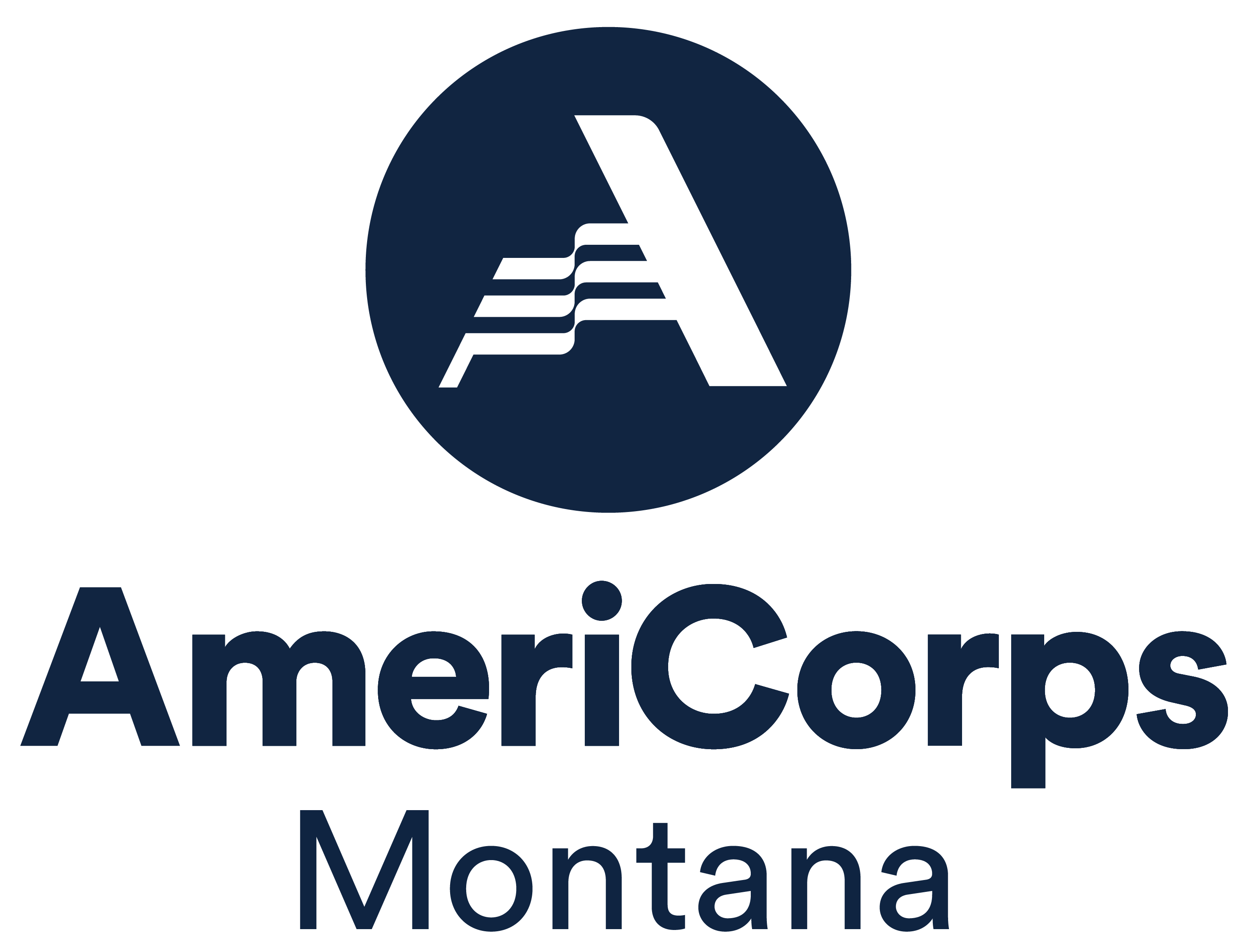 AmeriCorps State Logo MT stacked - Blue Circle with the letter A