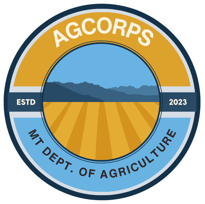 Department of Agriculture AgCorps Logo - round with mountains and fields