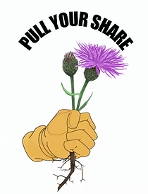 Pull Your Share logo - hand holding thistle