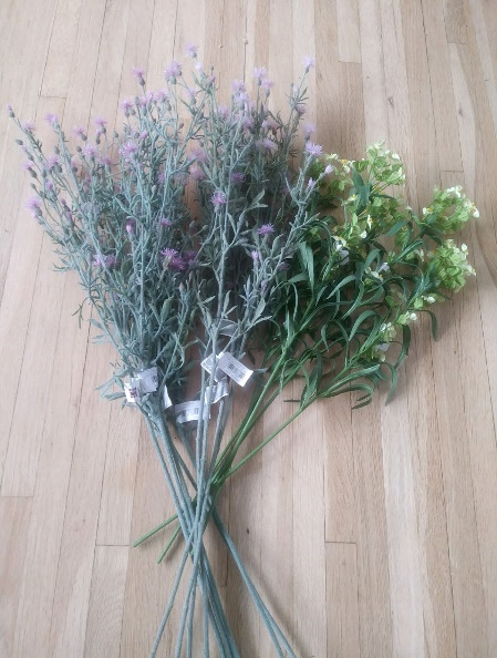 Plastic weeds - purple an yellow flowers